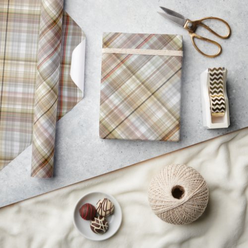 Classic Taupe Beige Brown Gray White Gingham Wrapping Paper