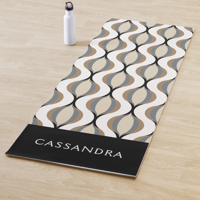 Classic Taupe Beige Tan Gray White Black Art Waves Yoga Mat (In Situ)