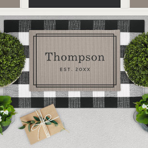 Classic Taupe Gray Family Last Name Established Doormat