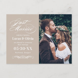 Classic Taupe Just Married Photo Announcement Postcard