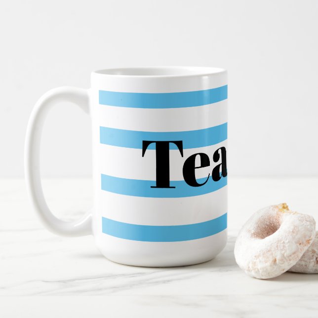 Classic Tea Mug - Blue Hoops (With Donut)