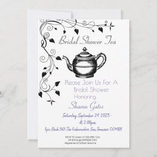 Classic Tea Pot Pretty Floral Vine Bridal Shower Invitation