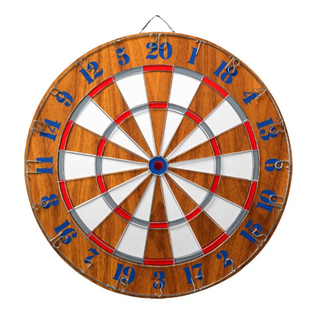 Classic Teak Veneer Print Nautical Game of Darts Dartboard (Front)