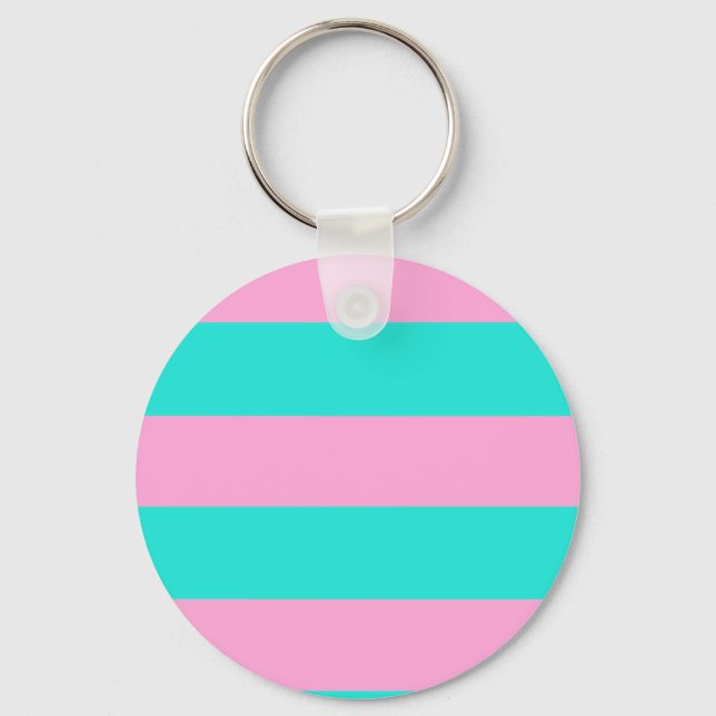 Classic Teal and Pink Striped Pattern Keychain (Front)