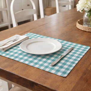 Classic Teal and White Gingham Pattern Cloth Placemat