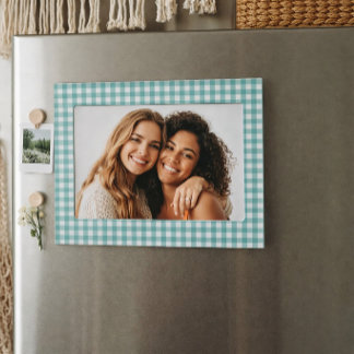 Classic Teal and White Gingham Pattern Magnetic Frame
