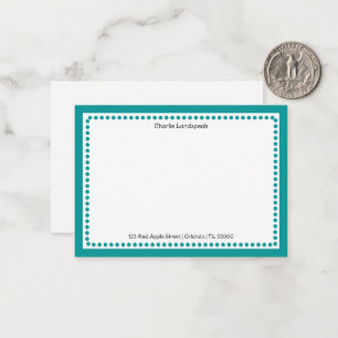 Classic Teal Blue Border & Dots Monogrammed  Note Card