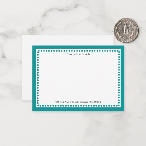 Classic Teal Blue Border  Dots Monogrammed  Note Card