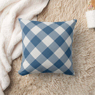 Classic Teal Blue White Shabby Chic Gingham Throw Pillow