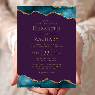 Classic Teal Gold Agate Purple Wedding Invitation