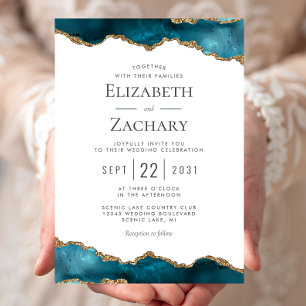 Classic Teal Gold Agate Wedding Invitation