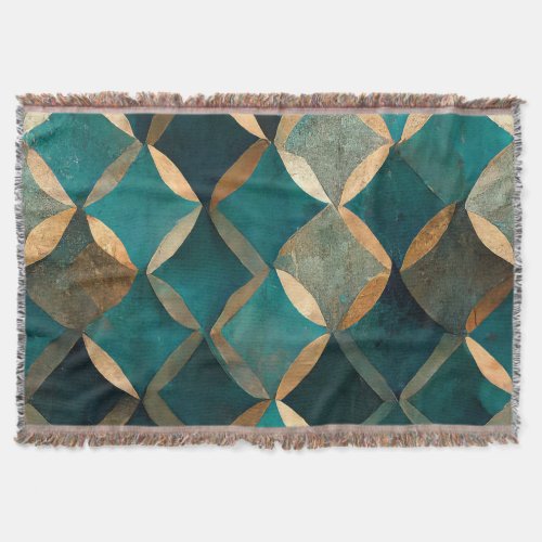 classic teal gold geometric luxurious elegant throw blanket