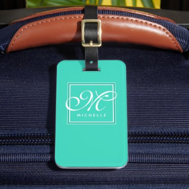 Classic Teal Green and White Script Monogram