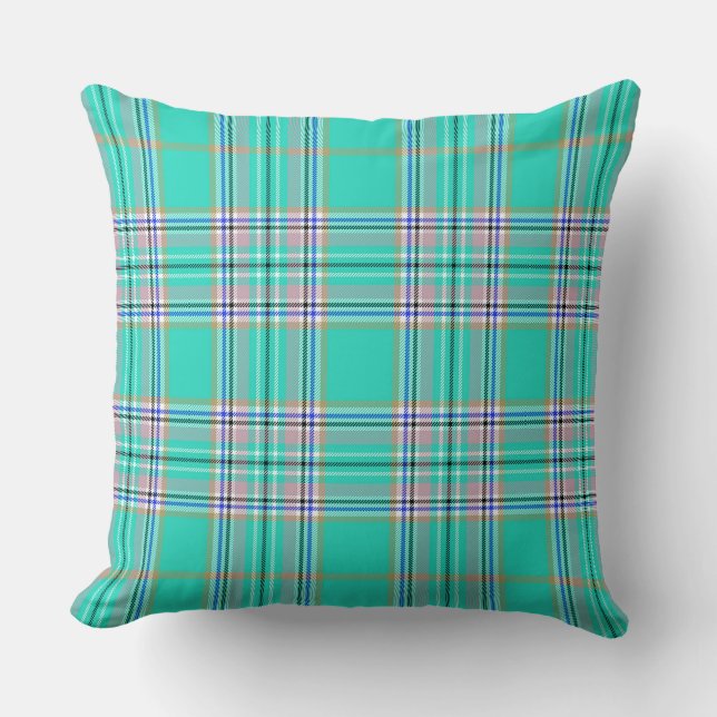 Classic Teal Green Plaid  Throw Pillow (Front)
