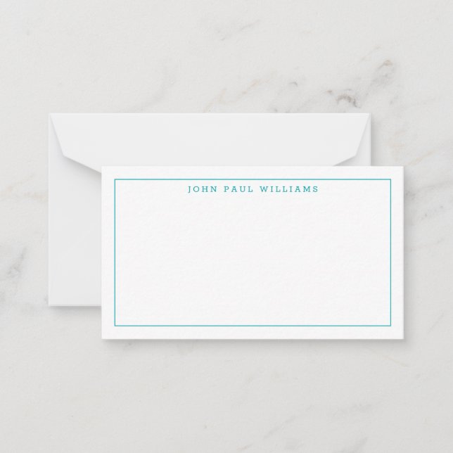 Classic Teal Green Professional Formal Thin Border Note Card (Front)