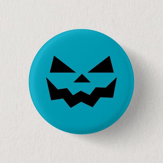 Classic Teal Jack-o-lantern pumpkin face smiling Button (Front)