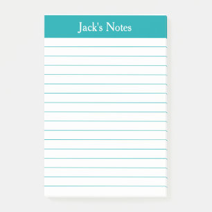 Classic Teal Lined Personalized Post-it Notes
