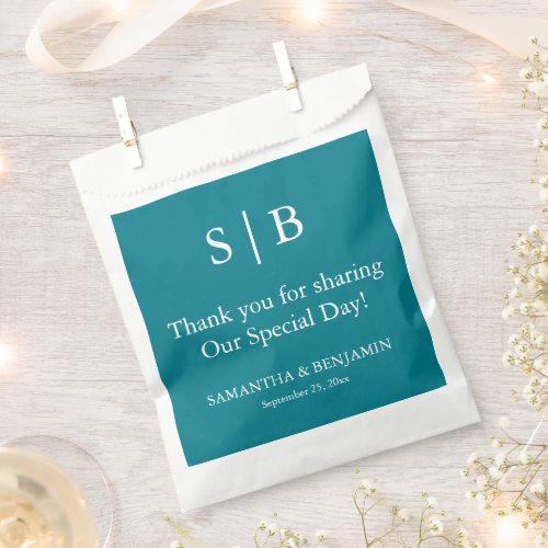 Classic Teal Monogram Wedding Favor Bag