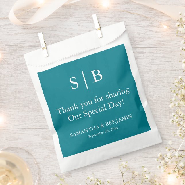 Classic Teal Monogram Wedding Favor Bag (Clipped)
