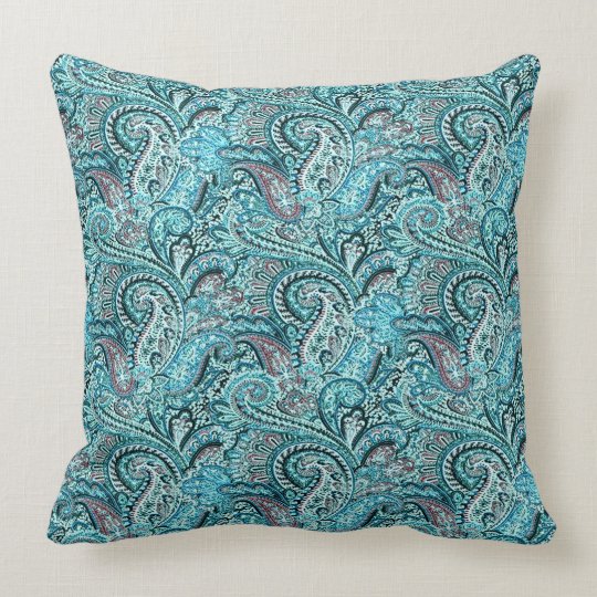 Classic Teal Paisley Throw Pillow