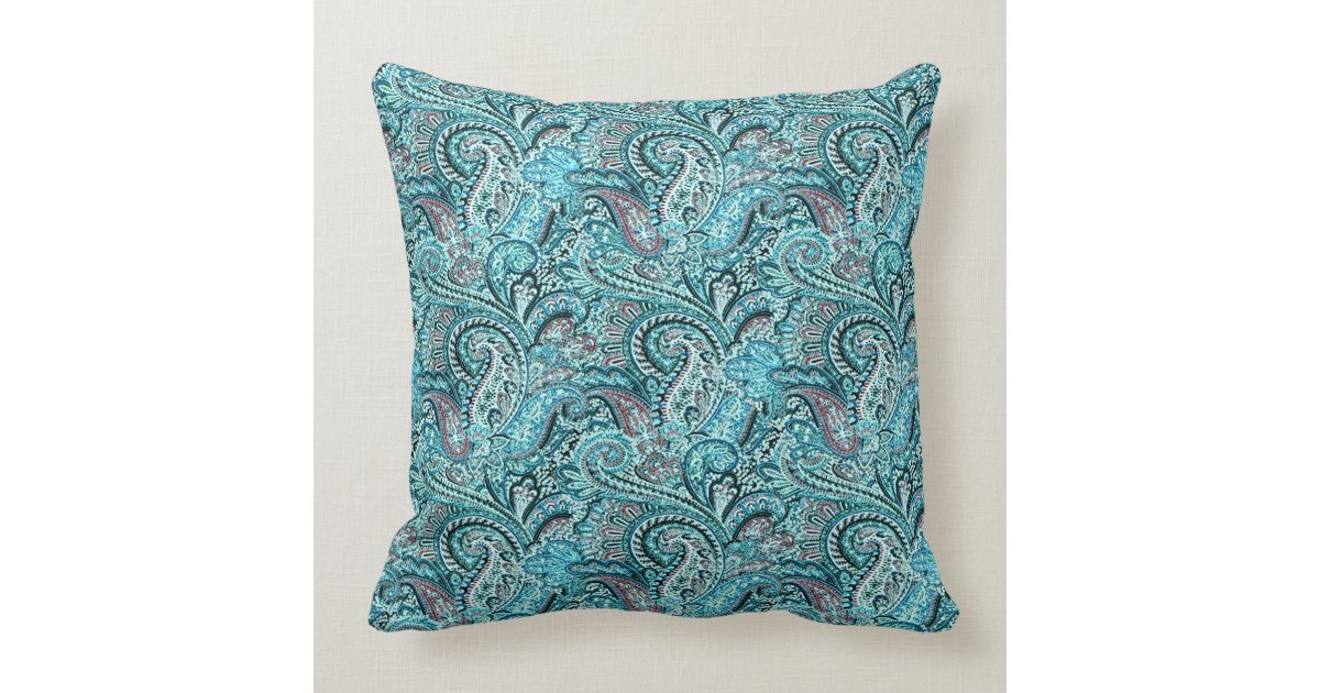 Classic Teal Paisley Throw Pillow