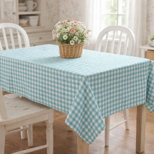Classic Teal White Gingham Pattern Check Design Tablecloth