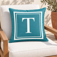 Classic Teal White Square Frame Monogram