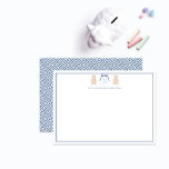 Classic Teddy Bear Blue And White Monogram Nursery Thank You Card