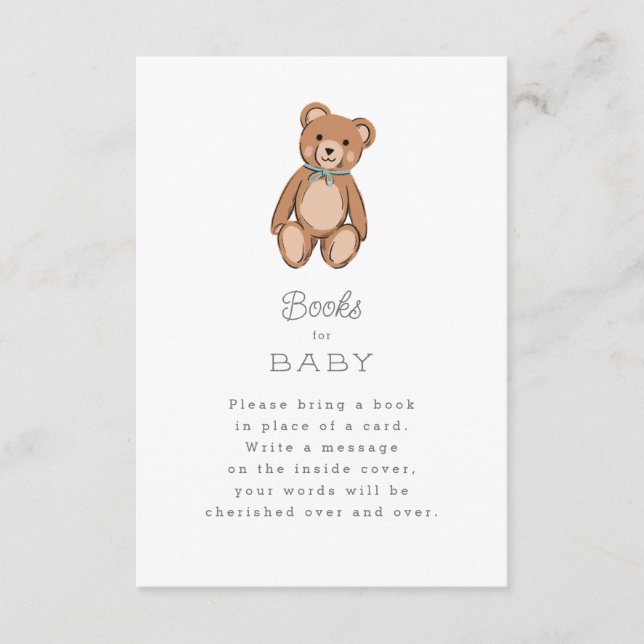 Classic Teddy Bear Blue Baby Shower Enclosure Card (Front)