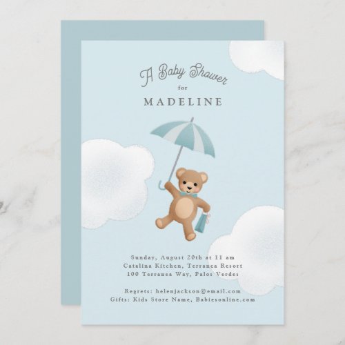 Classic Teddy Bear Blue Baby Shower Invitation