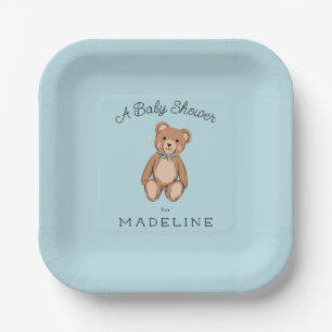 Classic Teddy Bear Blue Baby Shower Paper Plates