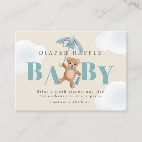 Classic Teddy Bear Blue Beige Baby Diaper Raffle Enclosure Card