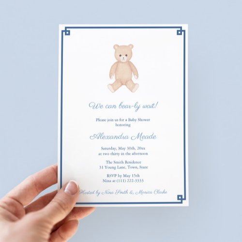 Classic Teddy Bear Boy Baby Shower Party Invitation