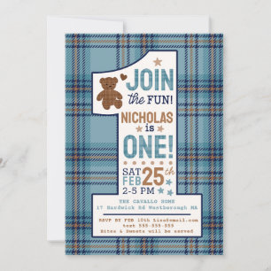 Classic Teddy Bear First Birthday Custom  Invitation