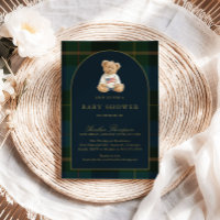 Classic Teddy Bear Green & Blue Plaid Baby Shower