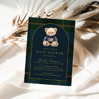 Classic Teddy Bear Green Plaid Baby Shower