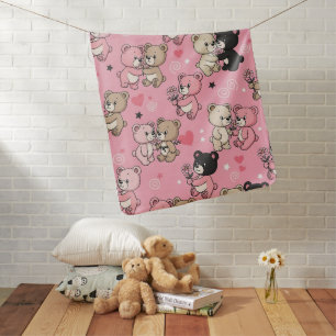 Classic Teddy Bear Hearts Pattern Baby Blanket