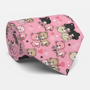Classic Teddy Bear Hearts Pattern Neck Tie