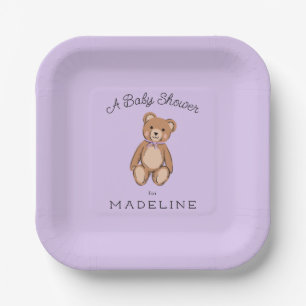 Classic Teddy Bear Lavender Purple Baby Shower Paper Plates