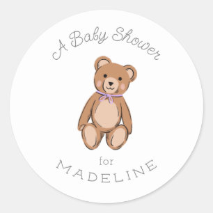 Classic Teddy Bear Lavender Purple Baby Shower Round Sticker