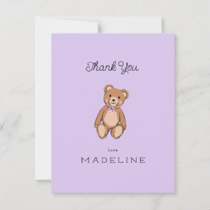 Classic Teddy Bear Lavender Purple Baby Shower Thank You Card