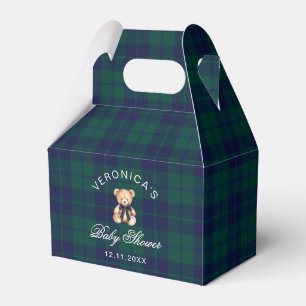 Classic Teddy Bear Navy Plaid Baby Shower Favor Boxes
