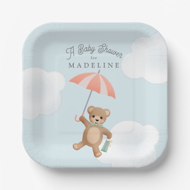 Classic Teddy Bear Pastel Baby Shower Paper Plates (Front)