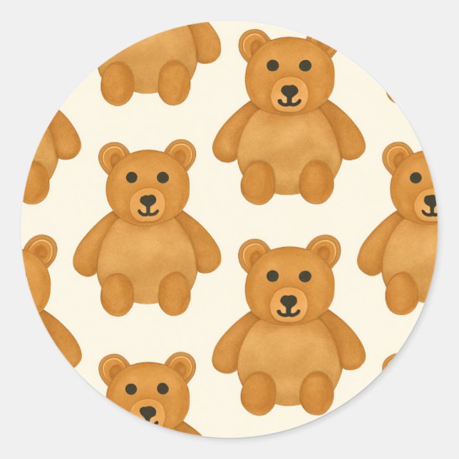 Classic Teddy Bear Pattern  Round Sticker (Front)