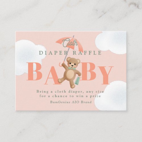 Classic Teddy Bear Peach Baby Diaper Raffle Enclosure Card