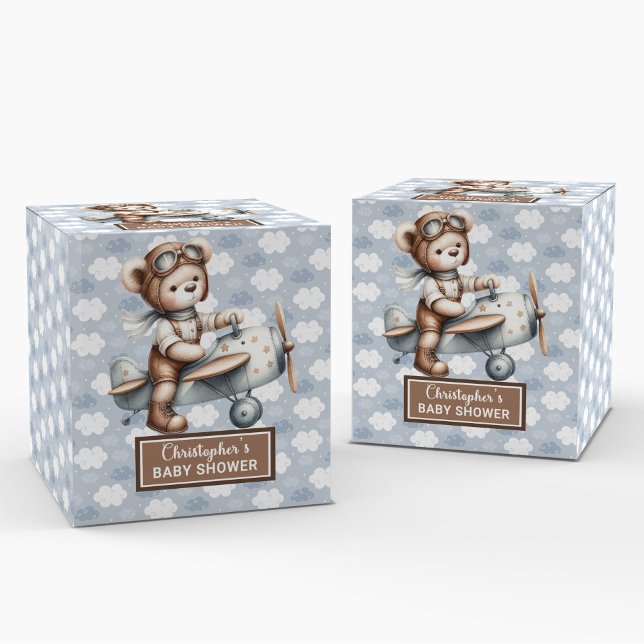 Classic Teddy Bear Pilot Blue Baby Favor Box (Classic Teddy Bear Pilot Blue Baby Favor Box)