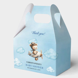 Classic Teddy Bear Pilot Blue Brown Boy Shower  Favor Boxes
