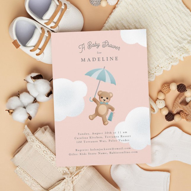 Classic Teddy Bear Pink and Blue Baby Shower Invitation (Creator Uploaded)