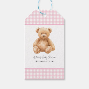 Classic Teddy Bear Pink Gingham Baby Shower  Gift Tags