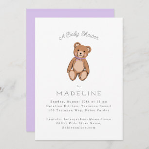 Classic Teddy Bear Purple Baby Shower Invitation